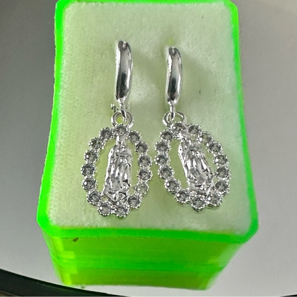 Sterling Silver 925 Our Lady of Guadalupe Dangle Earrings - Picture 11 of 11